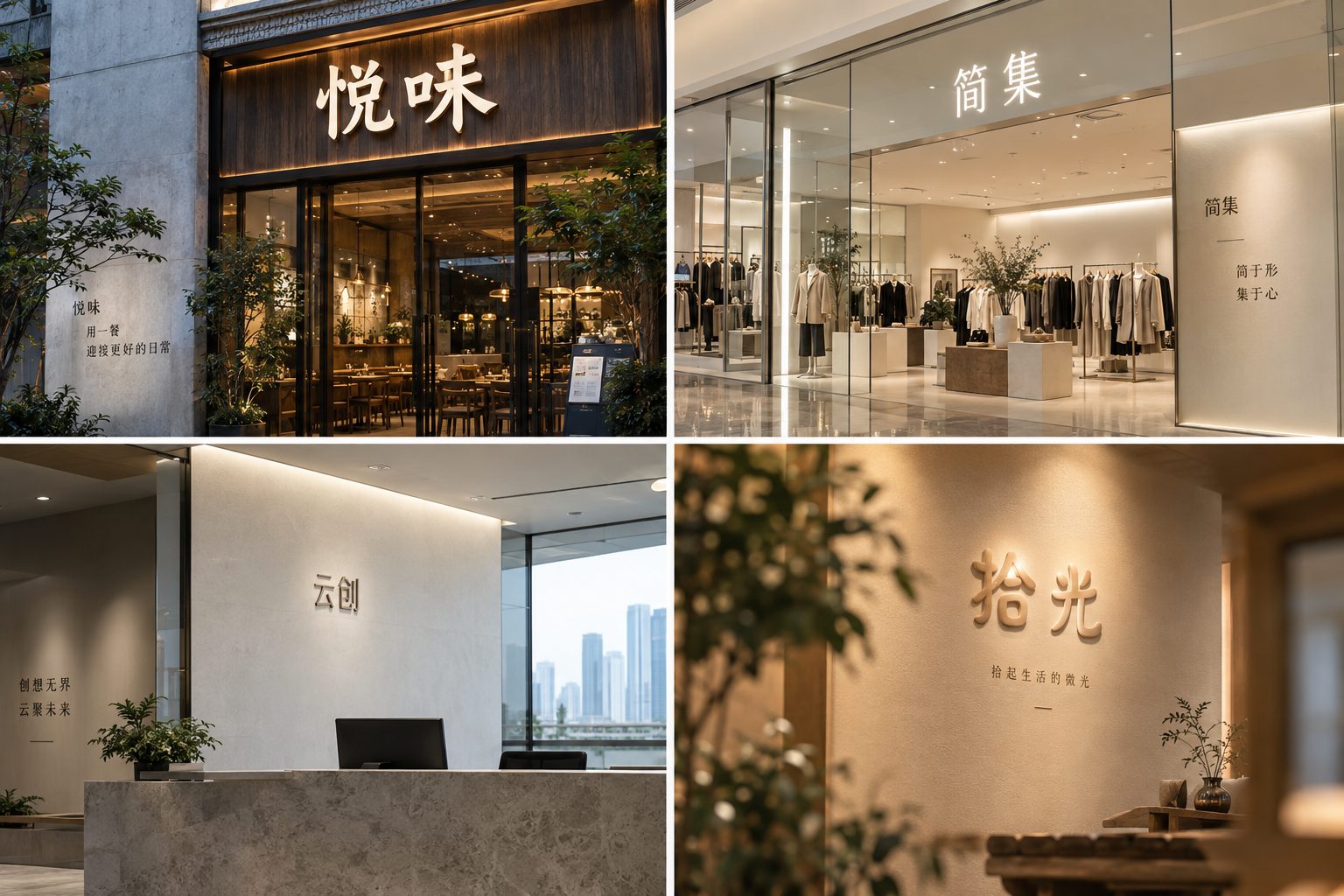 不同门店场景下的发光字应用效果