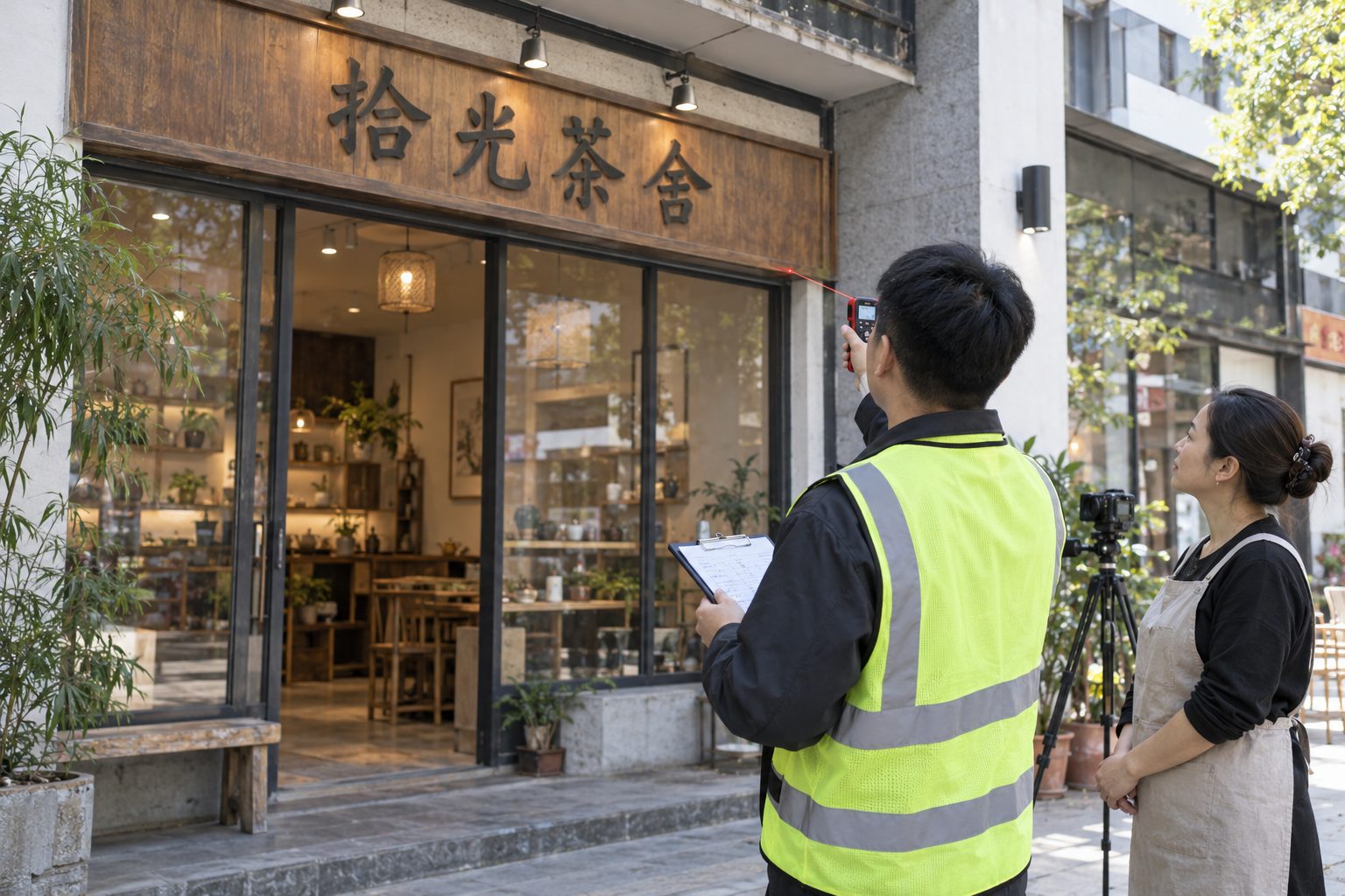 上门测量门店招牌尺寸并核对报价依据