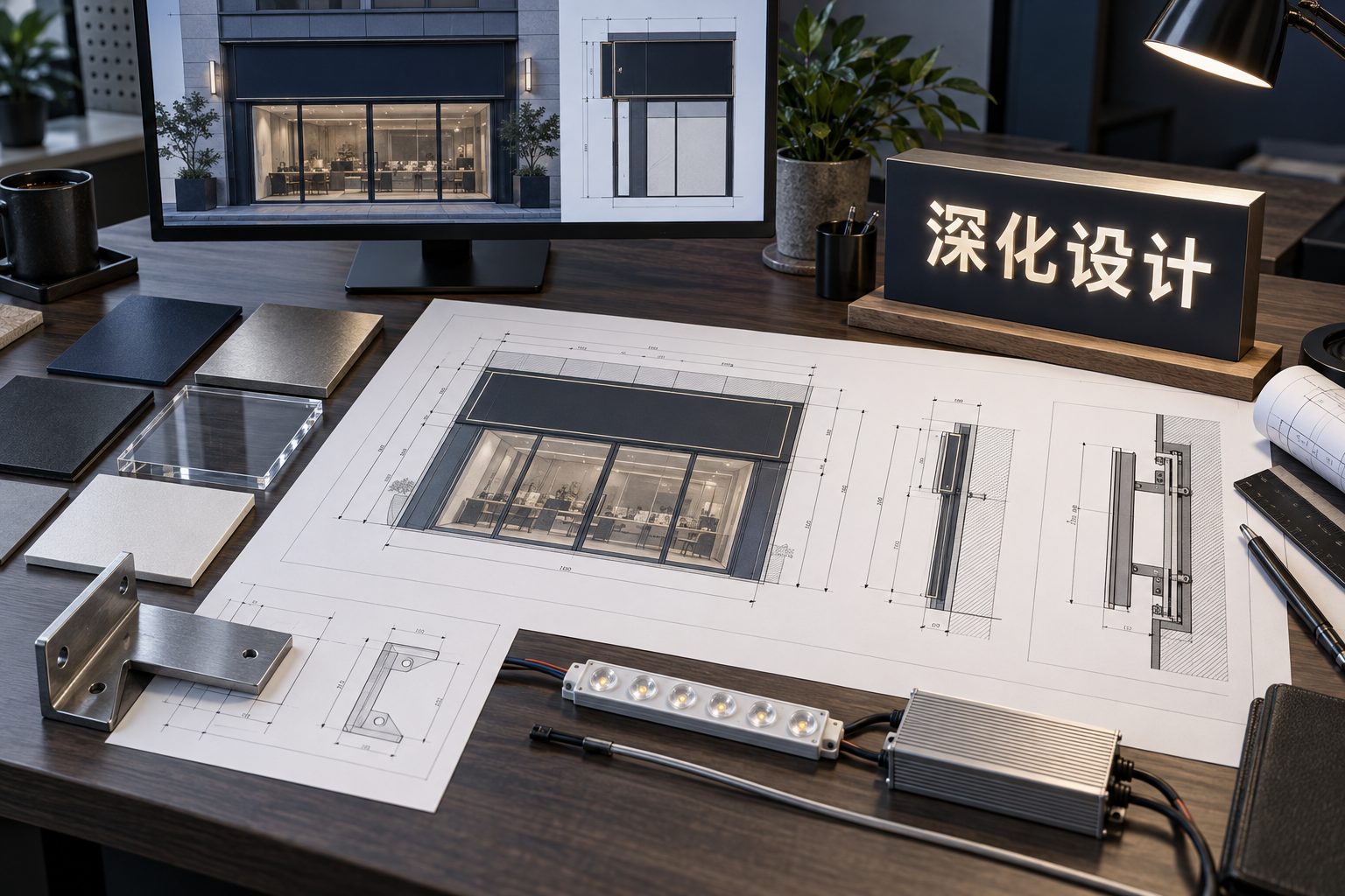 招牌尺寸、材料样品与结构深化图纸