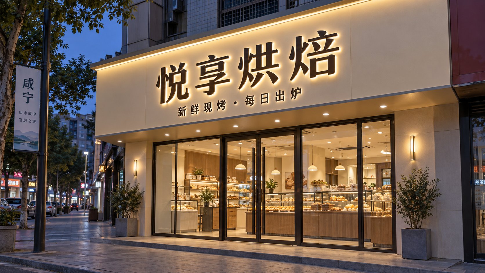 改造后夜间清晰醒目的门店招牌